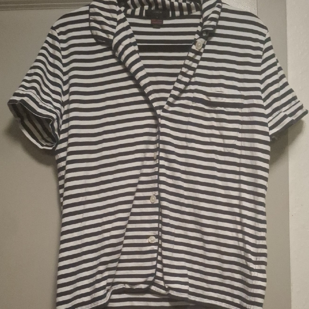 JC CREW Black and White Striped Button Down Shirt with V-Neck